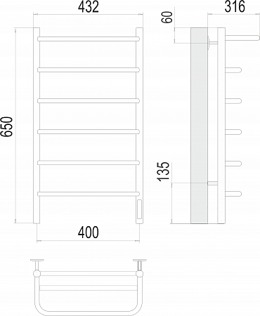 Полка П6 400х650 Электро (quick touch) Полотенцесушитель  TERMINUS Тольятти - фото 3