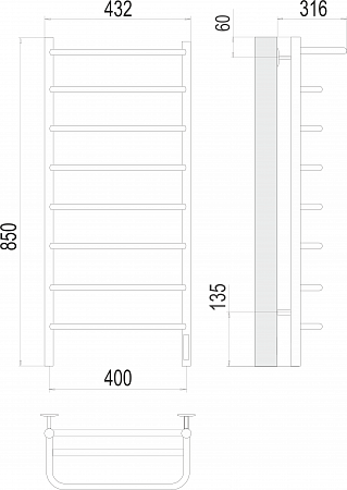 Полка П8 400х850 Электро (quick touch) Полотенцесушитель  TERMINUS Тольятти - фото 3