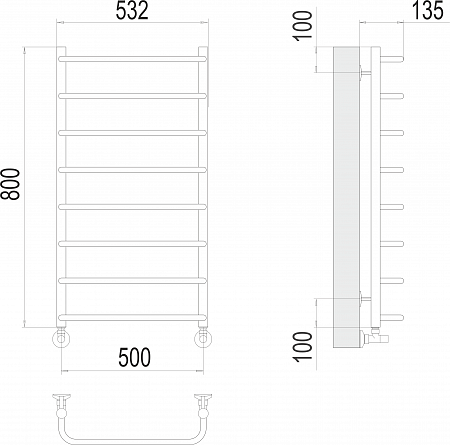 Стандарт П8 500х800  Полотенцесушитель  TERMINUS Тольятти - фото 3