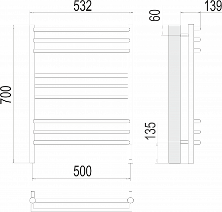 Прато П9 500х700 электро (sensor quick touch) Полотенцесушитель  TERMINUS Тольятти - фото 3